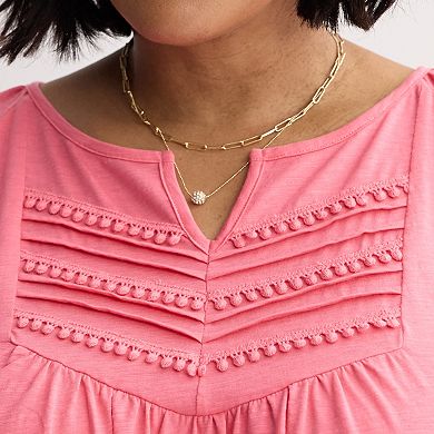 Plus Size Croft & Barrow® Bobble Split Neck Top