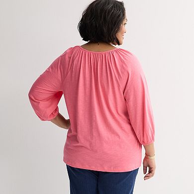 Plus Size Croft & Barrow® Bobble Split Neck Top