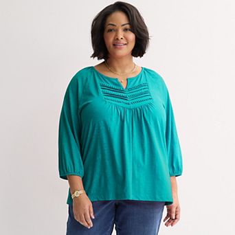 Plus Size Croft & Barrow® Bobble Split Neck Top