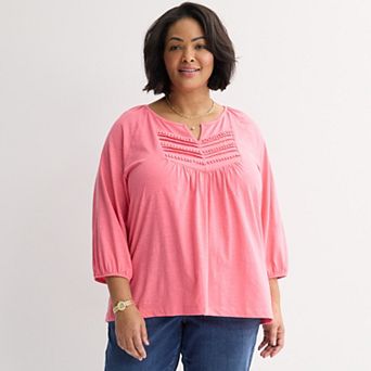 Plus Size Croft & Barrow® Bobble Split Neck Top
