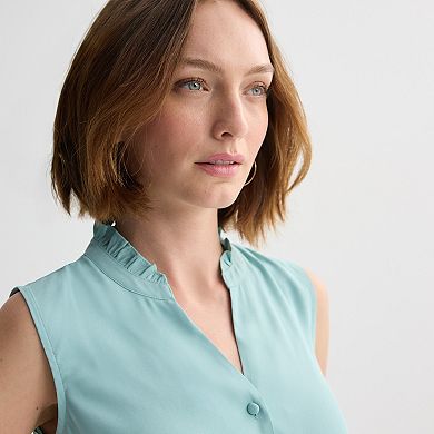 Women's Nine West Ruffle Collar Sleeveless Button-Down Blouse