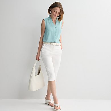 Women's Nine West Ruffle Collar Sleeveless Button-Down Blouse