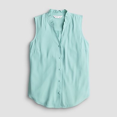 Women's Nine West Ruffle Collar Sleeveless Button-Down Blouse