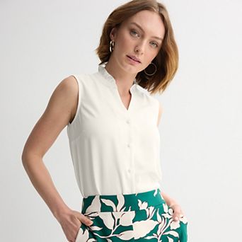 Women's Nine West Ruffle Collar Sleeveless Button-Down Blouse