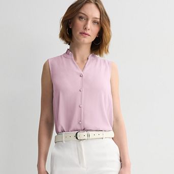 Women's Nine West Ruffle Collar Sleeveless Button-Down Blouse