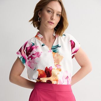 Women's Nine West Ruffle Neck Popover Blouse