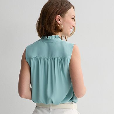 Petite Nine West Ruffle Collar Sleeveless Button Down Top