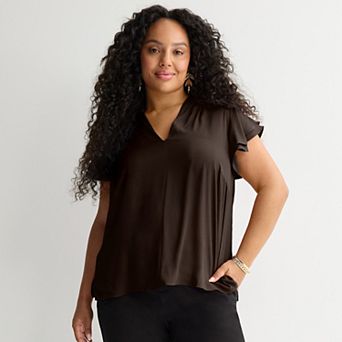 Plus Size Nine West Flutter Sleeve Blouse