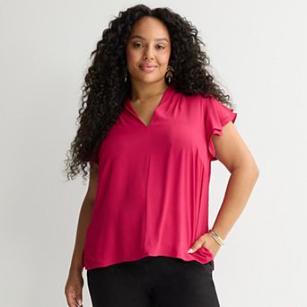 Plus Size Nine West Flutter Sleeve Blouse