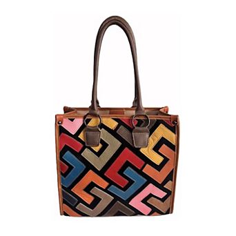 AmeriLeather Whimsy Color Block Tote Bag