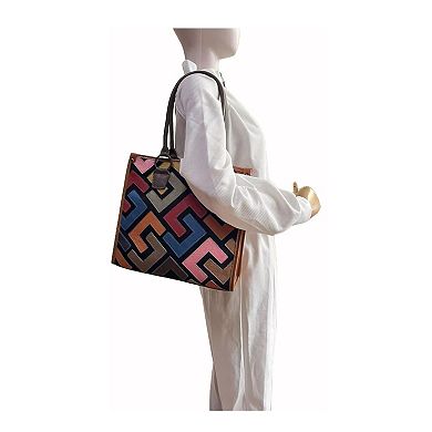 AmeriLeather Whimsy Color Block Tote Bag