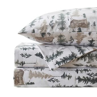 Sweet Home Collection Winter Cabin Printed Extra Deep Pocket Flannel Sheet Set