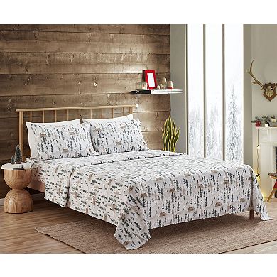 Sweet Home Collection Winter Cabin Printed Extra Deep Pocket Flannel Sheet Set