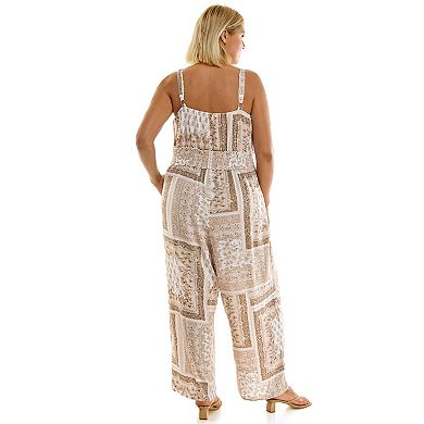Juniors' Plus Size Lily Rose Smocked Waist Jumpsuit