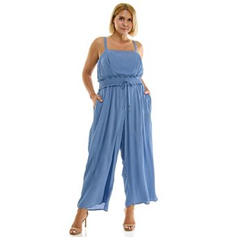Juniors' Plus Size Lily Rose Smocked Waist Jumpsuit