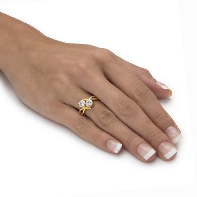 PalmBeach Jewelry 1.96 Cttw Cubic Zirconia 2-Stone Bypass Ring