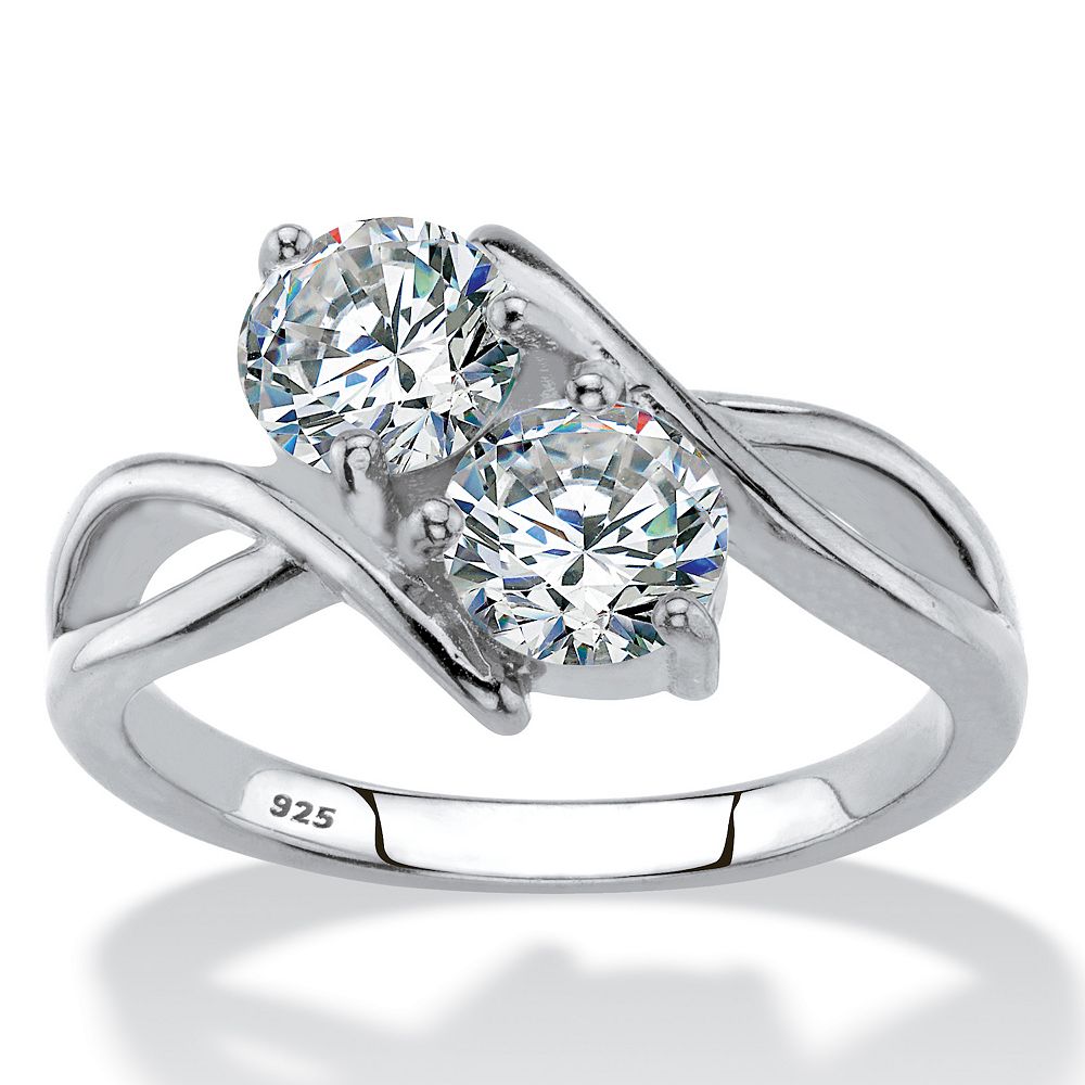 PalmBeach Jewelry 1.96 Cttw Cubic Zirconia 2-Stone Bypass Ring