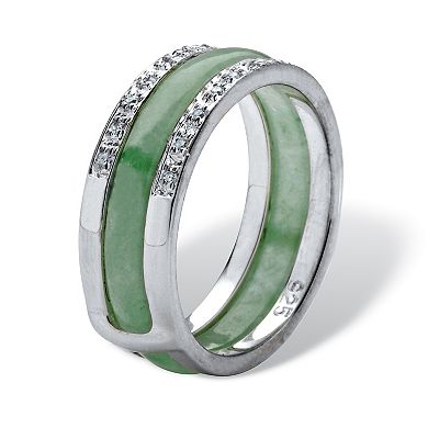 PalmBeach Jewelry Multicolor Jade .925 Sterling Silver 8-Piece Interchangeable Ring Set