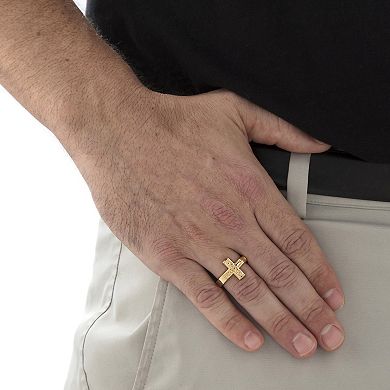 Men's Gold-Plated Sterling Silver Horizontal Crucifix Cross Ring