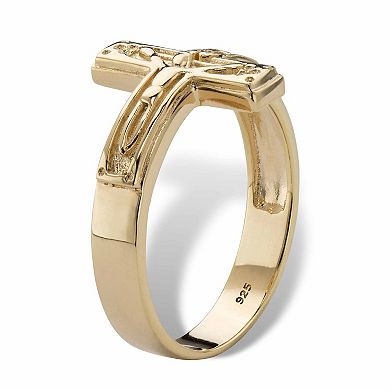 Men's Gold-Plated Sterling Silver Horizontal Crucifix Cross Ring
