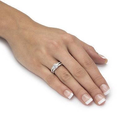 PalmBeach Jewelry 1.79 Cttw. 2-Piece Round Cubic Zirconia Twist Wedding Ring Set