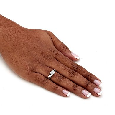 PalmBeach Jewelry 1.79 Cttw. 2-Piece Round Cubic Zirconia Twist Wedding Ring Set