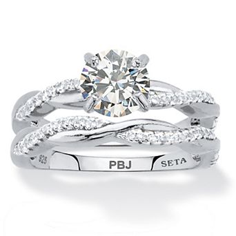 PalmBeach Jewelry 1.79 ct w. 2 pc Round Cubic Zirconia Twist Wedding Ring Set