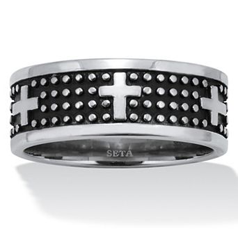 PalmBeach Jewelry Men's Stainless Steel Cross Ring