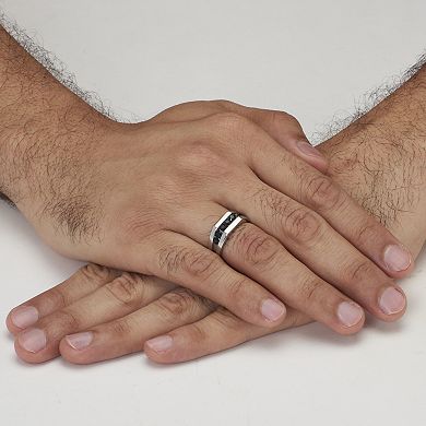 PalmBeach Jewelry Men's Round Black Crystal Stainless Steel Ring