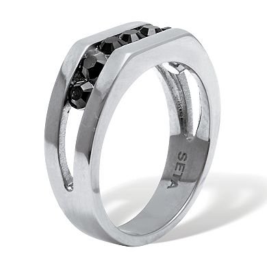 PalmBeach Jewelry Men's Round Black Crystal Stainless Steel Ring