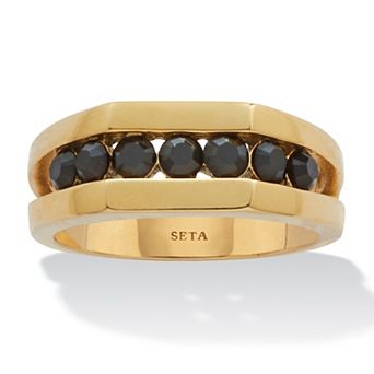 PalmBeach Jewelry Men's Round Black Crystal Stainless Steel Ring