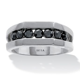 PalmBeach Jewelry Men's Round Black Crystal Stainless Steel Ring