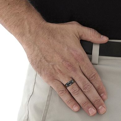 PalmBeach Jewelry Men's Black Glass with Crystal Ring