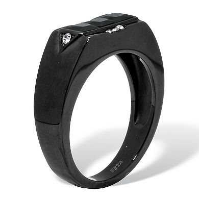 PalmBeach Jewelry Men's Black Glass with Crystal Ring