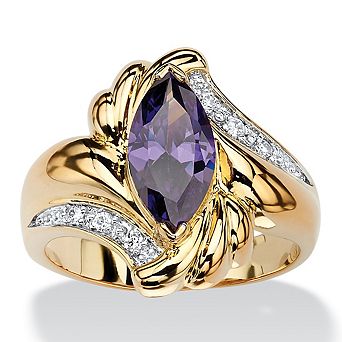 2.05 TCW Marquise-Cut Simulated Purple Amethyst Cocktail Ring Gold-Plated