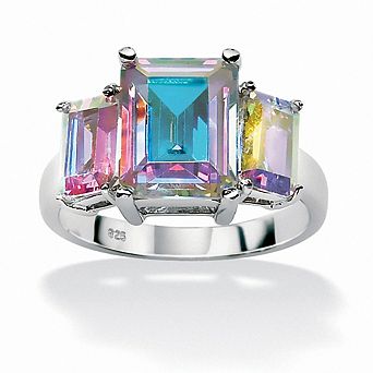 PalmBeach Jewelry 5.60 ct w. Emerald-Cut Aurora Borealis Cubic Zirconia Ring