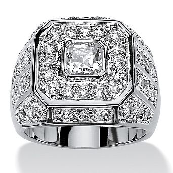 PalmBeach Jewelry Men's 2.33 TCW Square-Cut Cubic Zirconia Octagon Grid Ring