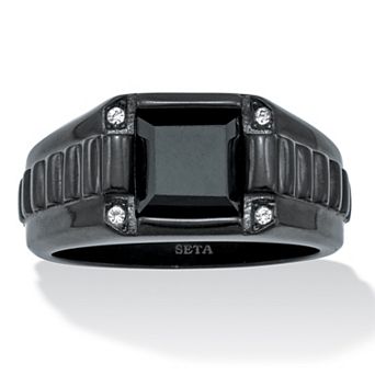 PalmBeach Jewelry Men's Simulated Black Agate and Crystal Ring