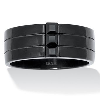 PalmBeach Jewelry Men's Vertical 3 Stone Black Crystal Ring