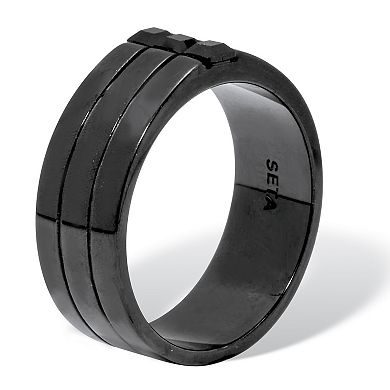 PalmBeach Jewelry Men's Vertical 3 Stone Black Crystal Ring