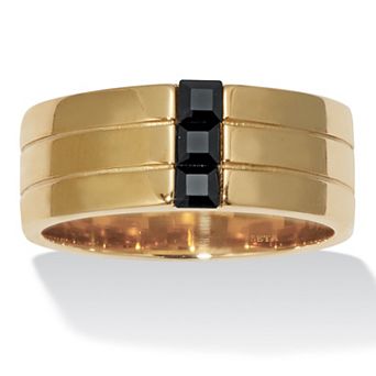 PalmBeach Jewelry Men's Vertical 3 Stone Black Crystal Ring