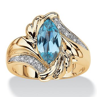 2.05 TCW Marquise-Cut Aqua Cubic Zirconia Gold-Plated Bypass Cocktail Ring