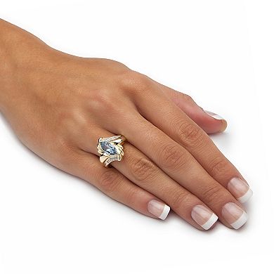 2.05 TCW Marquise-Cut Aqua Cubic Zirconia Gold-Plated Bypass Cocktail Ring