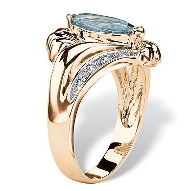 2.05 TCW Marquise-Cut Aqua Cubic Zirconia Gold-Plated Bypass Cocktail Ring