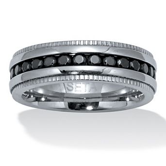 PalmBeach Jewelry .92 TCW Men's Round Black Cubic Zirconia Eternity Ring