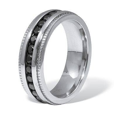 PalmBeach Jewelry .92 TCW Men's Round Black Cubic Zirconia Eternity Ring