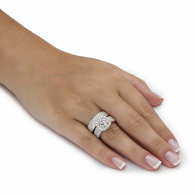 PalmBeach Jewelry 4.43 TCW Cubic Zirconia 2-Piece Halo Bridal Ring Set