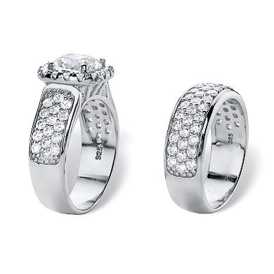 PalmBeach Jewelry 4.43 TCW Cubic Zirconia 2-Piece Halo Bridal Ring Set