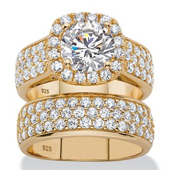 PalmBeach Jewelry 4.43 TCW Cubic Zirconia 2 pc Halo Bridal Ring Set