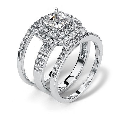 PalmBeach Jewelry 2.37 TCW Princess-Cut Cubic Zirconia Three-Piece Bridal Set